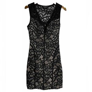 Vintage Y2K BEBE Women’s Black/Nude Lace Bodycon Mini Sheath Dress Sz XXS